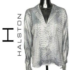 🛍️3/$40 H by Halston  Snake Print Notched Collar Blouse Size Small Blouse